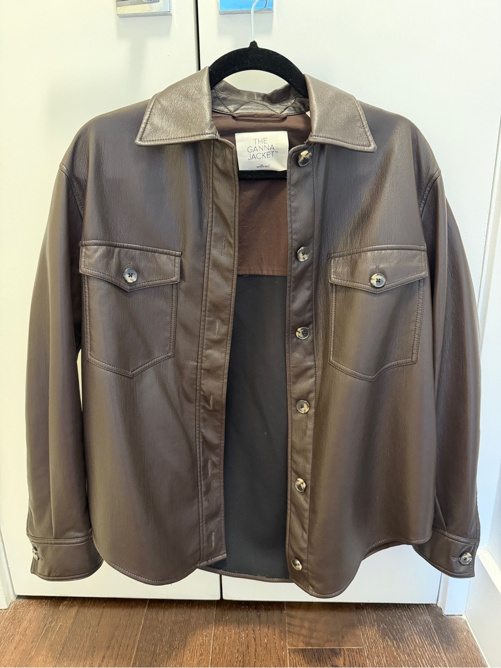 Aritzia Ganna Vegan Leather Shirt Jacket in Rich Mocha Brown NWT